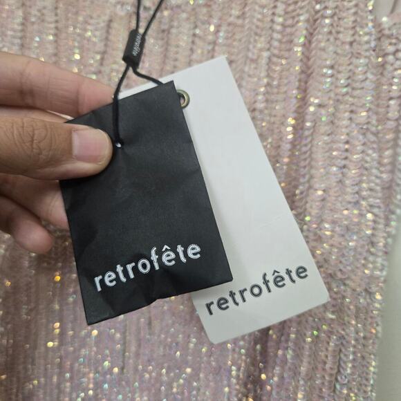 Retrofete Katya Sequin Maxi Dress Size L Dusty Peach Pink Cowl Neck Slit - Picture 11 of 13